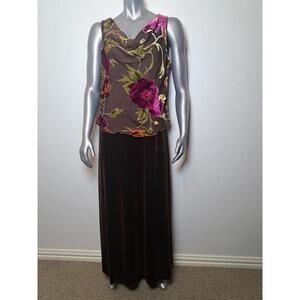 Vintage Patra Silk/velvet Dress Gown Floral Sleeveless Sz 12 Fall EUC
